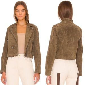NEW Anthropologie BLANKNYC Olive Green Leather MOTO Biker Cropped JACKET